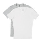 Essential Cotton Stretch V-Neck // 2-Pack // White + Metro Grey (L)