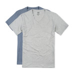 Essential Cotton Stretch V Neck // 2-Pack // Metro Grey + Dusk Blue (XL)