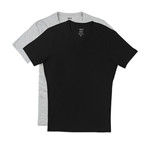 Essential Cotton Stretch V-Neck // 2-Pack // Black + Metro Grey (L)