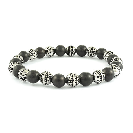 Steel + Ebony Beaded Bracelet // Black + Dark Grey