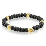Carbon Fiber + Gold Plated Skull Beaded Bracelet // Black + Yellow