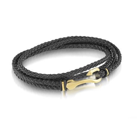 Gold Plated Hook Clasp Cord Bracelet // Black + Yellow