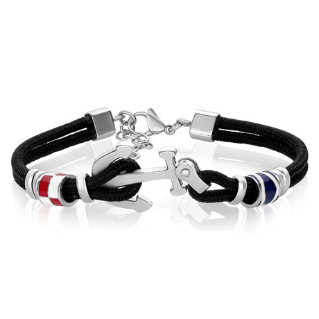 Steel Anchor Nylon Cord Adjustable Bracelet // Black + Silver + Red + Blue