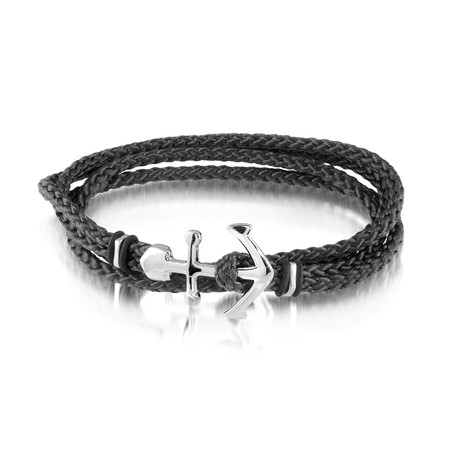 Steel Anchor Clasp Cord Bracelet // Black + Silver
