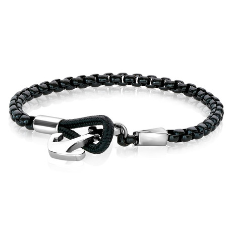 Steel Anchor + Link Chain Cord Bracelet // Black + Silver