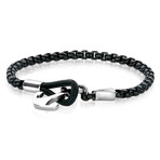 Steel Anchor + Link Chain Cord Bracelet // Black + Silver (S)