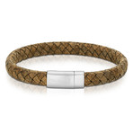 Matte Steel Clasp Calf Leather Bracelet // Beige + Silver