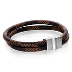 Matte Steel Sideways Clasp Double Strand Bracelet // Silver + Brown + Beige