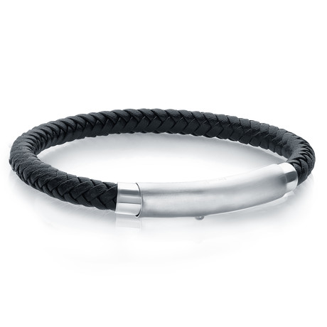 Matte Steel Clasp 3-Way Leather Bracelet // Black