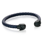 Matte Steel Double Skull Leather Cuff // Black