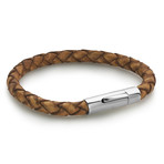 Steel Clasp Distressed Leather Bracelet // Silver + Rustic Red