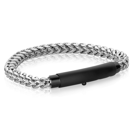Matte Steel 3-Way Clasp Franco Bracelet // Silver + Black