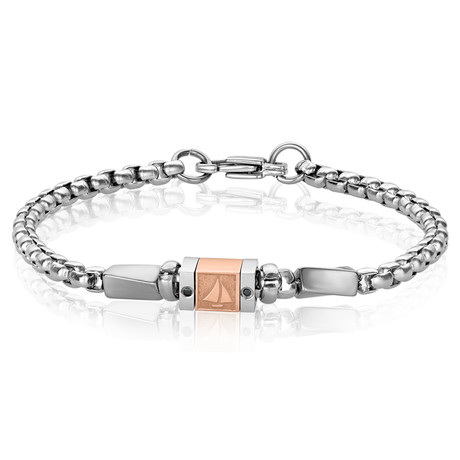 Steel + Rose Gold Plated Square Boating Chain Bracelet // Rose + Silver