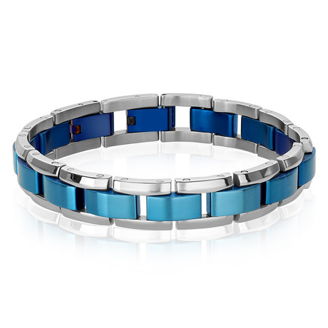 Brushed Blue Steel Chain Bracelet // Blue + Silver