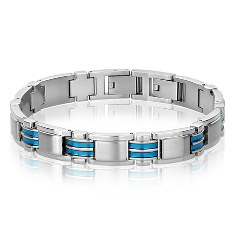 Polished Blue Steel Link Bracelet // Blue + Silver