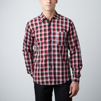 Something Interrupted Long Sleeve Button-Up // Charcoal + Red (L)