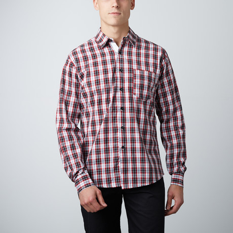 Something Interrupted Long Sleeve Button-Up // Black + Red (S)