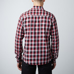 Something Interrupted Long Sleeve Button-Up // Charcoal + Red (L)