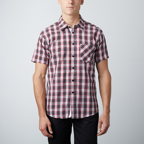 Something Still Short-Sleeve Button-Up // Charcoal + Red (S)