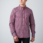 C.O.A. Woven Button-Up Shirt // Red + Blue + White (L)