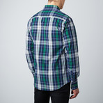 C.O.A. Woven Button-Up Shirt // Green + Navy (S)