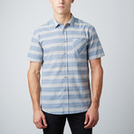 Nested Stripes Short-Sleeve Button-Up Shirt // White + Light Blue (L)