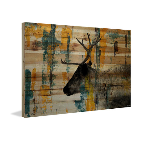 Side Antlers Painting Print // Natural Pine Wood (18"W x 12"H x 1.5"D)