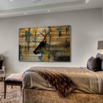 Side Antlers Painting Print // Natural Pine Wood (18"W x 12"H x 1.5"D)
