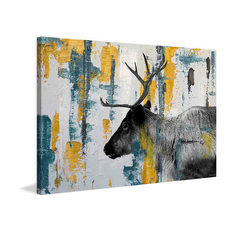 Side Antlers Painting Print // Stretched Canvas (18"W x 12"H x 1.5"D)