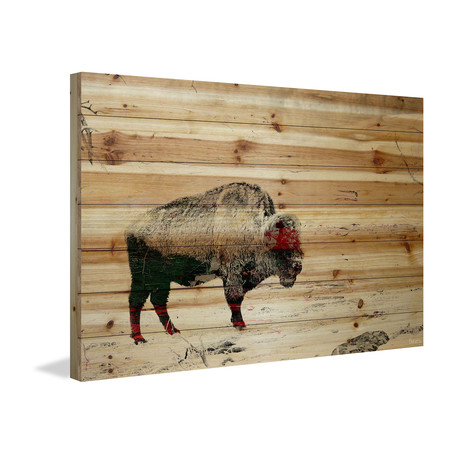 Bison Burn Painting Print // Natural Pine Wood (18"W x 12"H x 1.5"D)