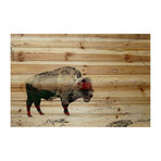 Bison Burn Painting Print // Natural Pine Wood (18"W x 12"H x 1.5"D)