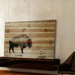 Bison Burn Painting Print // Natural Pine Wood (18"W x 12"H x 1.5"D)