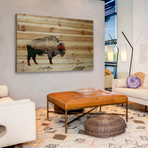 Bison Burn Painting Print // Natural Pine Wood (18"W x 12"H x 1.5"D)