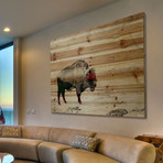 Bison Burn Painting Print // Natural Pine Wood (18"W x 12"H x 1.5"D)