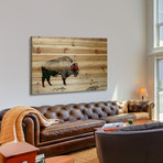 Bison Burn Painting Print // Natural Pine Wood (18"W x 12"H x 1.5"D)