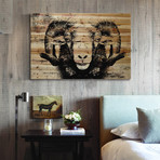 Crazed Ram Stare Painting Print // Natural Pine Wood (18"W x 12"H x 1.5"D)