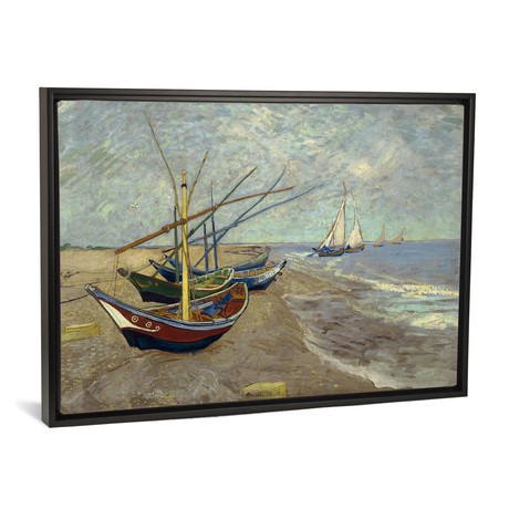 Fishing Boats on the Beach at les Saintes Maries de la Mer // Vincent van Gogh // Framed (18"W x 26"H x 0.75"D)