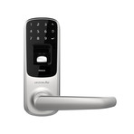 Ultraloq UL3 BT Bluetooth Enabled Fingerprint + Touchscreen Smart Lever Lock // Satin Nickel