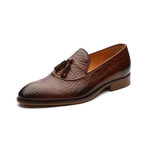 Crocodile Embossed Tassel Loafer // Brown (US: 10)