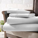 Urban Loft™ Luxury Soft Checkered Bed Sheets // 4 Piece Set // White (Twin)