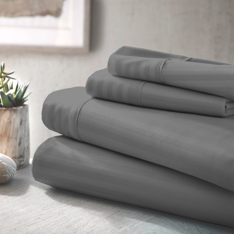 Urban Loft™ Luxury Soft Striped Bed Sheets // 4 Piece Set // Gray (Twin)