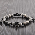 Gray Jasper + Stainless Steel Crown Beaded Bracelet // Gray + Black + Clear