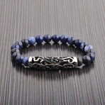 Stainless Steel Fleur De Lis Beaded Bracelet // Sodalite