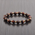 Gold IP Steel Alternating Beaded Bracelet // Red Tiger's Eye