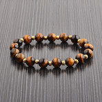 Gold IP Steel Alternating Beaded Bracelet // Tiger's Eye