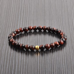 Gold IP Steel Beaded Bracelet // Red Tiger's Eye