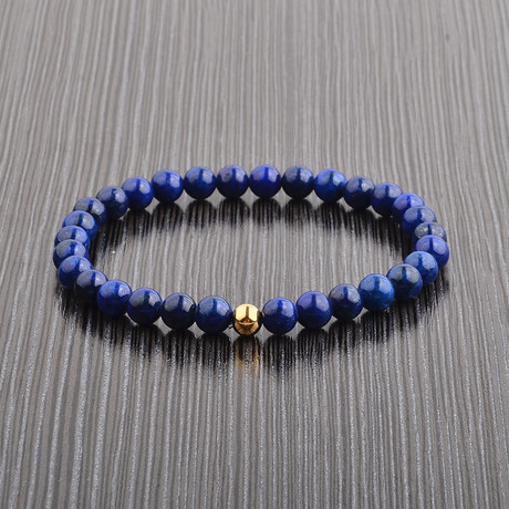 Gold IP Steel Beaded Bracelet // Lapis Lazuli