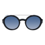 Top Bar Thick Circle Sunglasses // Black + Silver