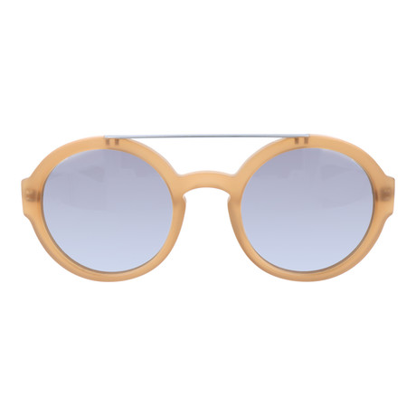 Top Bar Thick Circle Sunglasses // Matte Tan + Silver