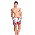 Blurred City // Turquoise + Red // 6" Inseam (L)